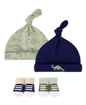 Hudson Childrenswear 2-Pack Little Dino Knot Hat & Socks Set - Green