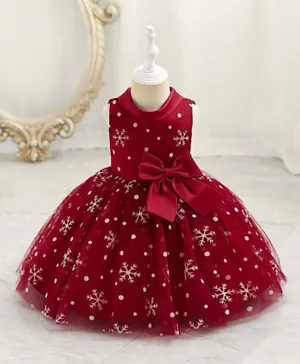 Babyqlo Snowflake Elegance Knee Length Christmas Festival Dress - Red
