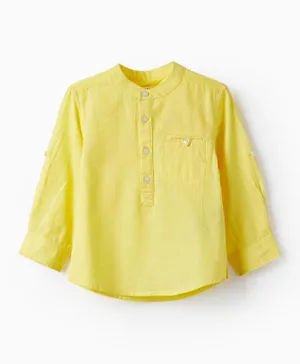 Zippy Solid Long Sleeve Cotton Shirt - Yellow