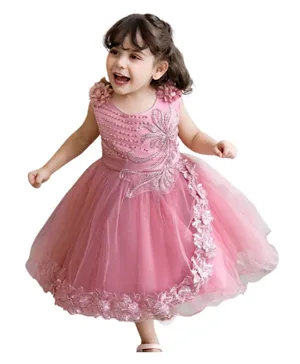 Babyqlo Elegant Pearl and Lace Dress - Pink