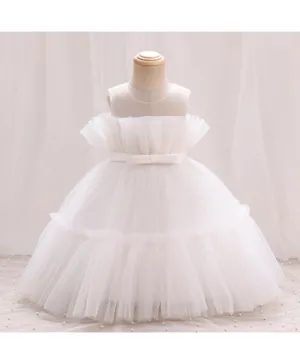 DDaniela Net Detail Ruffle Hem Dress - White