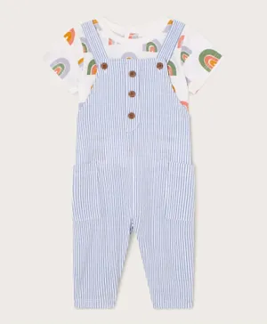 Monsoon Children T-Shirt with Dungaree - White & Blue