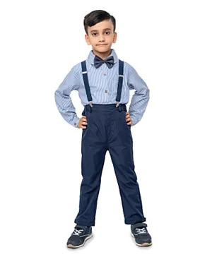 Babyqlo Shirt with Bow and Pants with  Suspender Set - Blue