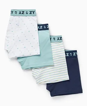 Zippy 4 Pack Striped Boxer Shorts - Green/White/Dark Blue
