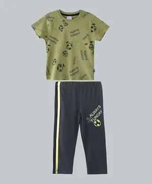 Genius Always Funday T-Shirt With Pants Set - Olive Green