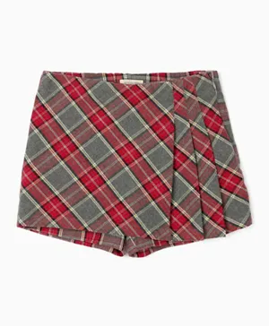 Zippy Checkered Divided Skirt - Red