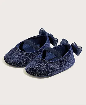 Monsoon Children Glitter Velvet Bow Ballerinas - Navy