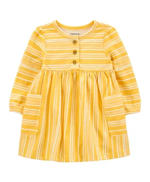 Carter's Striped Long-Sleeve Jersey Dress - Yellow