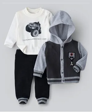 Babyqlo 3Pc Truck Winter Hoodie, T-Shirt & Pant Set - Multicolor