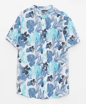 LC Waikiki Mandarin Neck Patterned Shirt - Blue