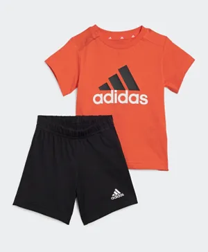 adidas Essentials Organic Cotton Logo Graphic T-Shirt & Shorts Set - Orange & Black