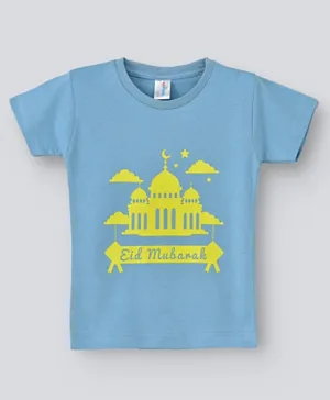Babyqlo Short Sleeves Eid Mubarak T-Shirt - Sky Blue