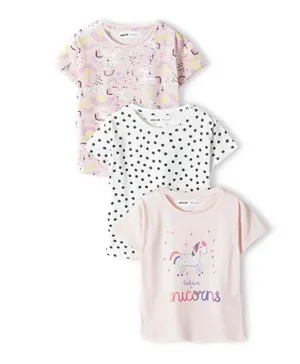 Minoti 3 Pack Rainbow & Unicorn Printed T-Shirts - Pink & White
