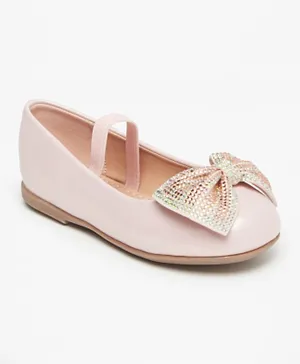 Flora Bella by ShoeExpress Stones Embellished Bow Mary Jane Ballerina Shoes - Pink