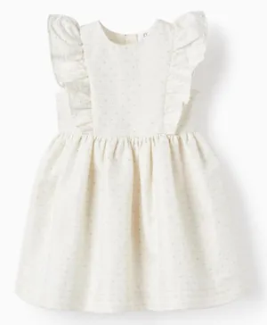زيبي - فستان بدون أكمام بطباعة زهور كاملة مع كشكشة - أبيض