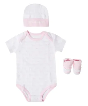 Juicy Couture 3 Piece All Over Logo Print Bodysuit Set - White