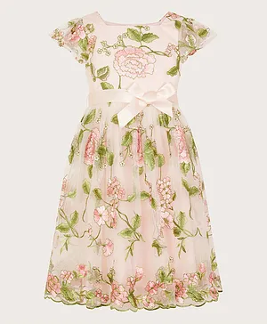Monsoon Children Tabitha Tapestry Rose Net Dress - Pink