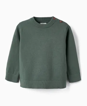 Zippy Solid Knitted Sweater - Dark Green