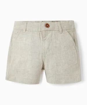 Zippy Solid Linen Shorts - Beige
