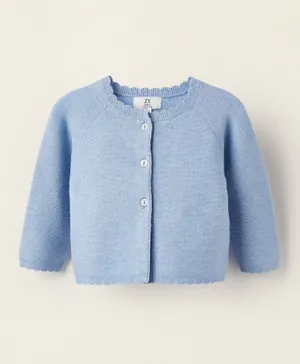 Zippy Solid Cotton Sweater - Blue