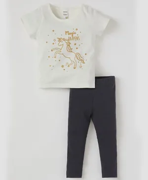 DeFacto Baby T-Shirt & Pant Set - Ecru