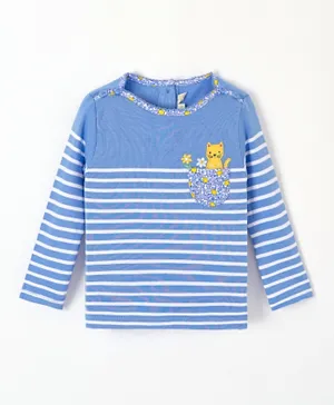 JoJo Maman Bebe Cat Pocket Breton T-Shirt - Blue