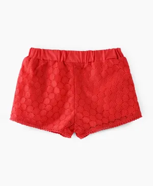 Jelliene Woven Schiffli Shorts - Red