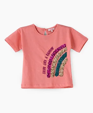Jelliene Embroidered Sequin Top - Peach