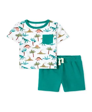 The Children's Place Tropical Tree Printed T-Shirt with Shorts Set - White