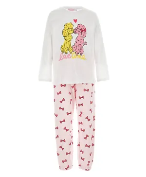 Original Marines Dogs and Bow Printed Nightsuit - White & Pink