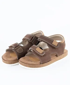 Just Kids Brands Levi Double Velcro Flat Sandals - Brown