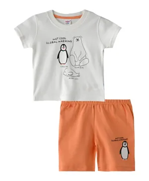 Smart Baby Global Warming T-Shirt with Shorts - Off White and Orange