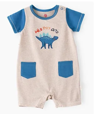Tiny Hug Dino Patched & Embroidered Romper - Beige