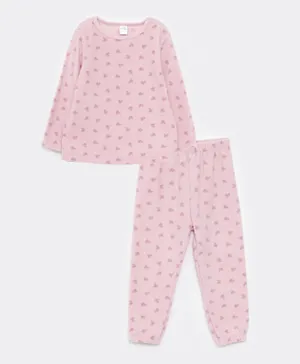 LC Waikiki Printed Round Neck Pajamas Set - Pink
