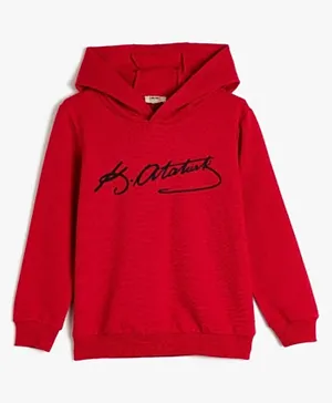 Koton Text Graphic Hoodie - Red