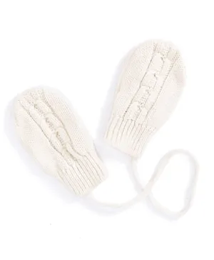 JoJo Maman Bebe Cable Knit Mittens - White