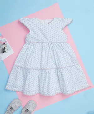 Smart Baby Floral Print Full Flare Dress - Sky Blue