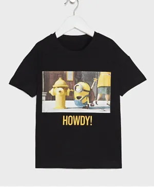Minions Howdy Printed Fashion T-Shirt - Black