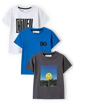 Minoti 3-Pack Smiley Graphic T-Shirts Set - Blue/Grey/White