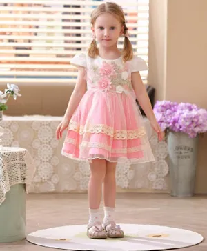 Smart Baby Flower Applique Tulle Party Dress - Pink
