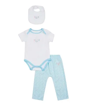 Elle Printed Onesie With Trouser and Bib - White/Blue