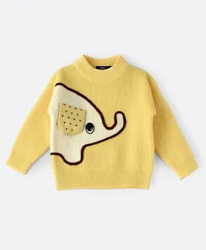 Jam Elephant Printed Full Sleeves Sweater -Yellow