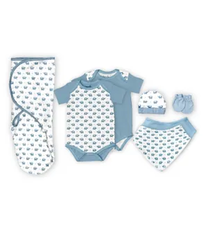 MOON Organic Baby Gift Bodysuit Swaddle Bibs Hat with Mitten Set Blue - Pack of 7