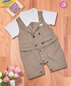 Babyqlo Striped Romper With Tie - Brown And White