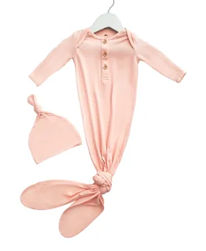 Anvi Baby Organic Bamboo Knotted Gown & Beanie Set - Peach