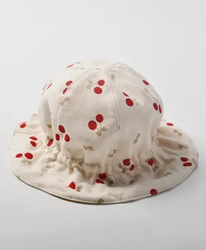 The Girl Cap Cotton All Over Cherries Printed Bucket Hat - Beige