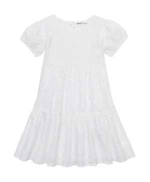 Minoti Tiered Broiderie Anglais Dress - White
