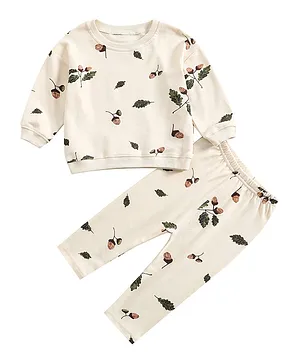 Hayebeva Floral Printed Sweatshirt with Pants Set - Light Pink