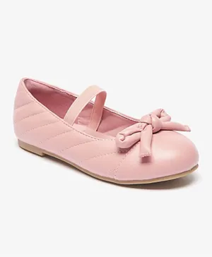 Juniors Quilted Round Toe Ballerina Shoes With Bow Detail - Pink