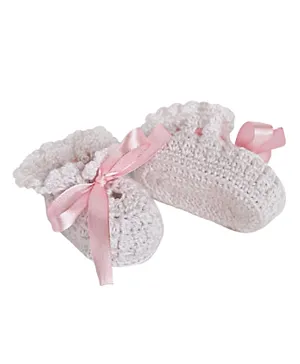 Pikkaboo Little Feet Handmade Crocheted Baby Booties - White